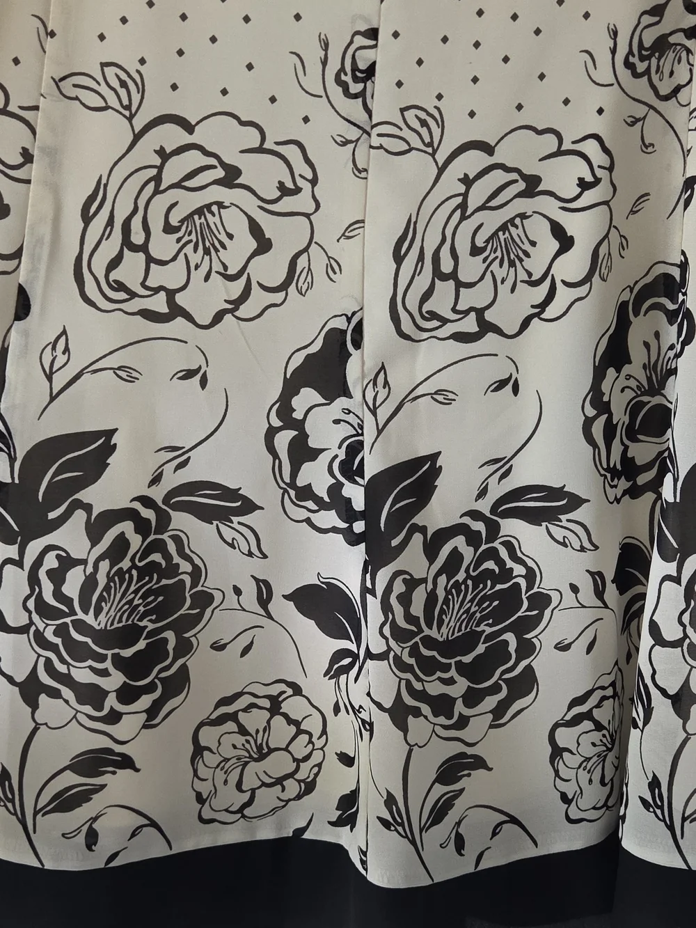 dressbarn Cream Ivory and Black Floral A-Line Lined Midi Skirt Vintage Zip-up 10